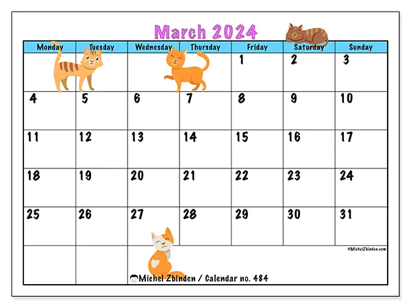 Printable calendar no. 484, March 2024