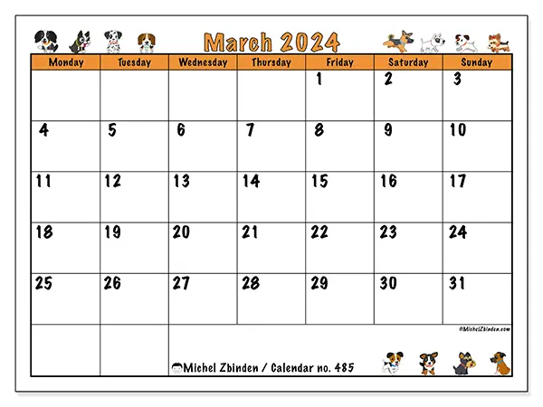 Printable calendar no. 485, March 2024