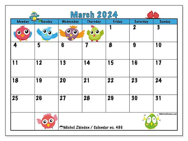 Printable calendar no. 486, March 2024