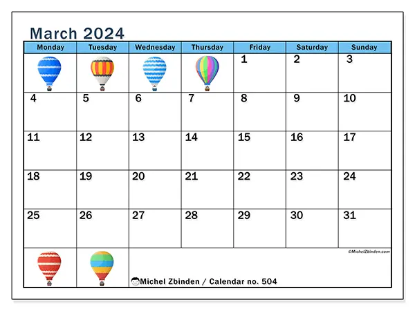 Printable calendar no. 504, March 2024