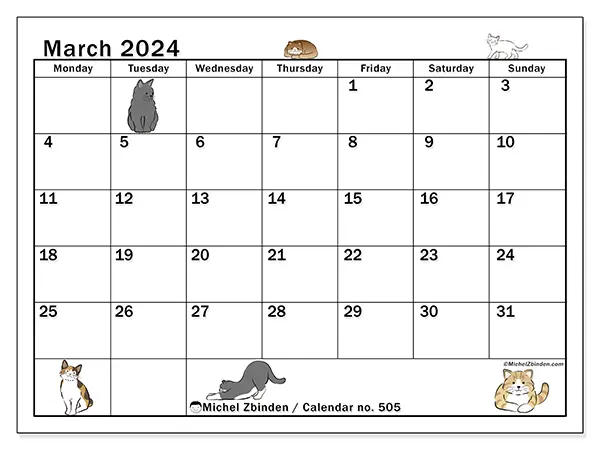 Printable calendar no. 505, March 2024