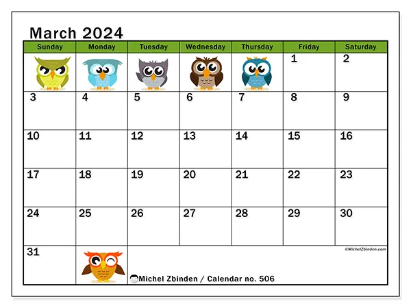 Printable calendar no. 506, March 2024