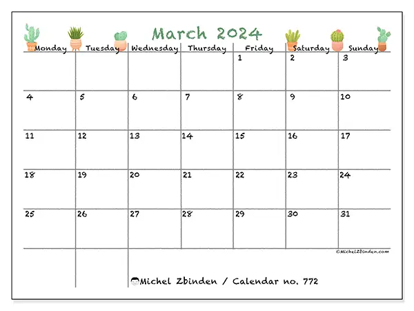 Printable calendar no. 772, March 2024