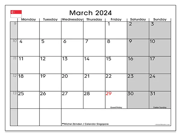 Printable calendar singapore, March 2024