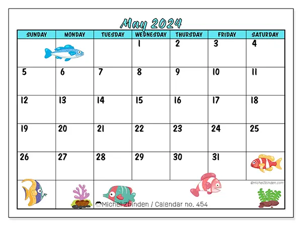 Free printable calendar n° 454 for May 2024. Week: Sunday to Saturday.