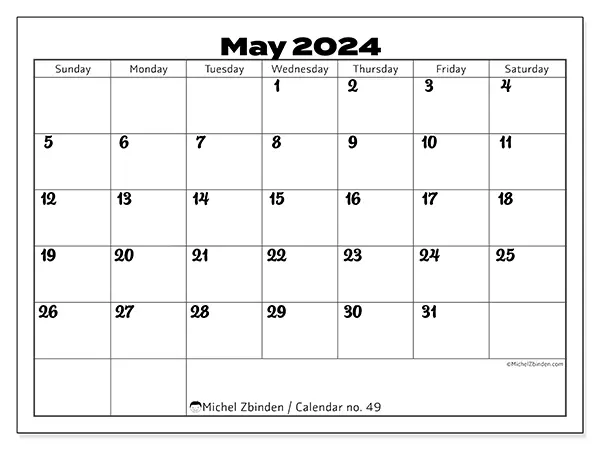 Printable calendar no. 49, May 2024