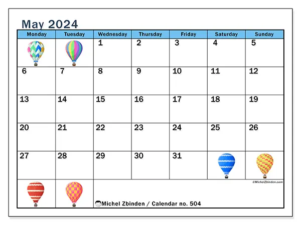Printable calendar no. 504, May 2024