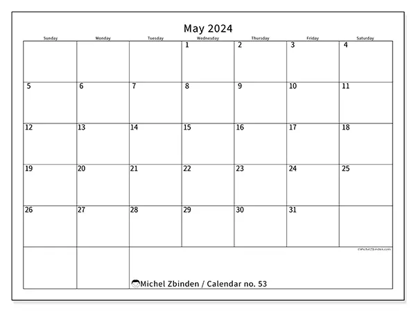 Printable calendar no. 53, May 2024