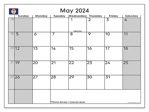 Free printable calendar Belize for May 2024. Week: Sunday to Saturday.