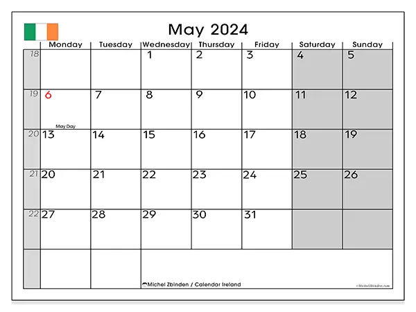 Printable calendar Ireland, May 2024