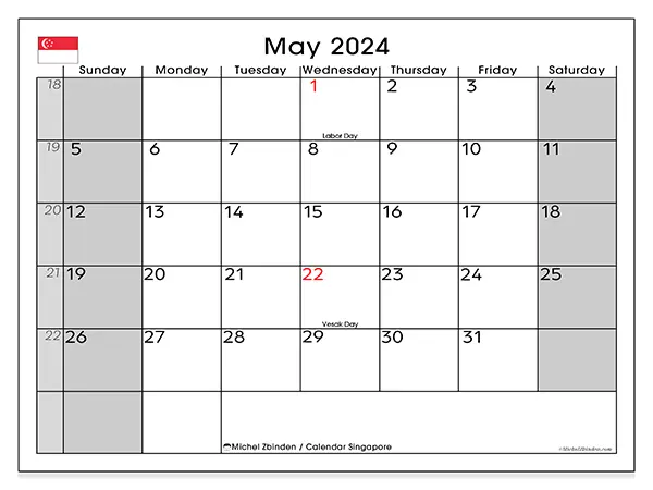 Free printable calendar Singapore for May 2024. Week: Sunday to Saturday.