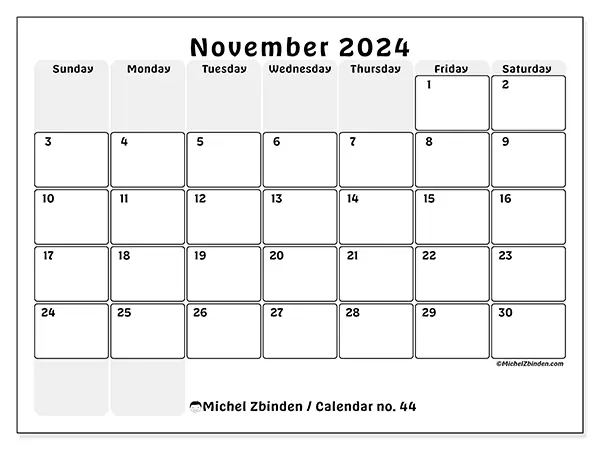 Printable calendar no. 44, November 2024