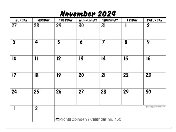 Printable calendar no. 450, November 2024