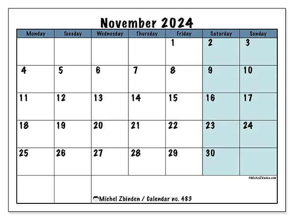 Printable calendar no. 483, November 2024