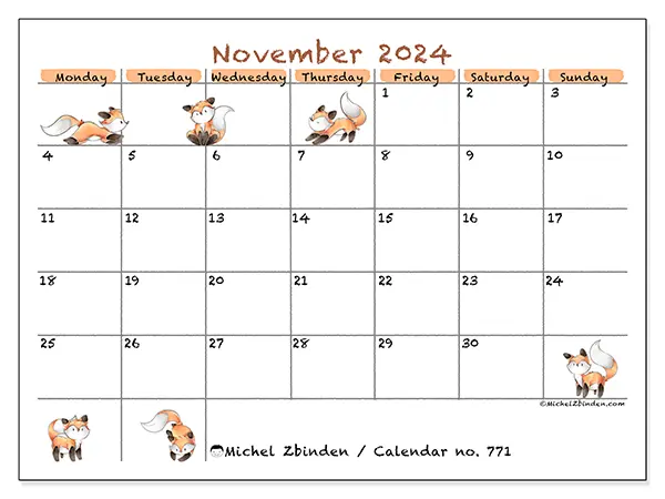 Printable calendar no. 771, November 2024