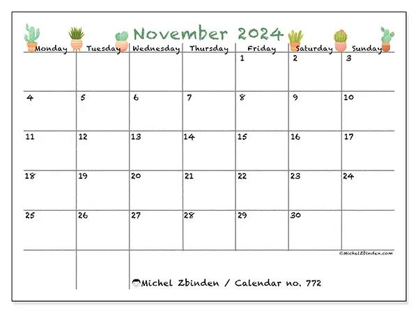 Printable calendar no. 772, November 2024