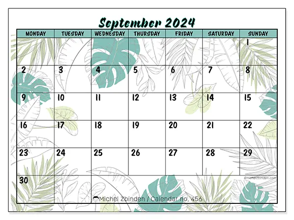 Free printable calendar n° 456 for September 2024. Week: Monday to Sunday.
