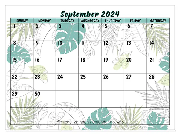 Free printable calendar n° 456 for September 2024. Week: Sunday to Saturday.