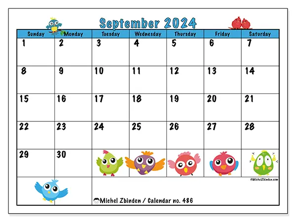 Free printable calendar no. 486 for September 2024. Week: Sunday to Saturday.