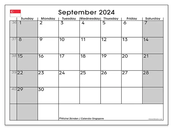 Free printable calendar Singapore for September 2024. Week: Sunday to Saturday.