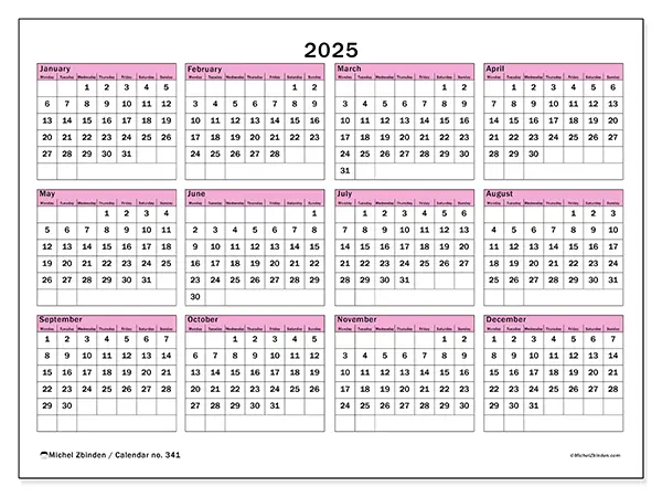 Printable calendar no. 341, 2025