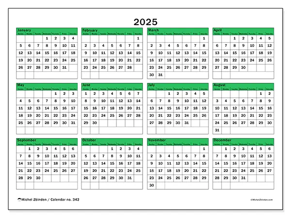 Printable calendar no. 342, 2025