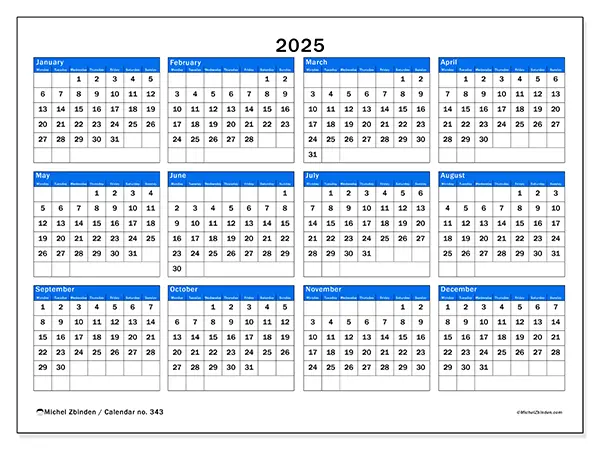 Printable calendar no. 343, 2025
