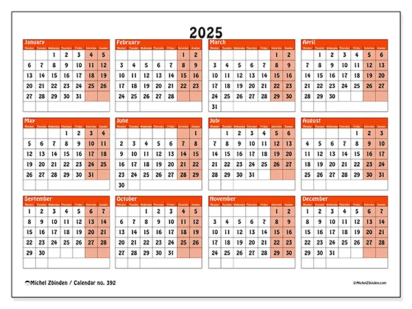 Free printable calendar no. 392, 2025. Week:  