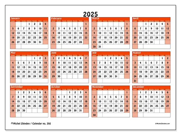 Printable calendar no. 392, 2025