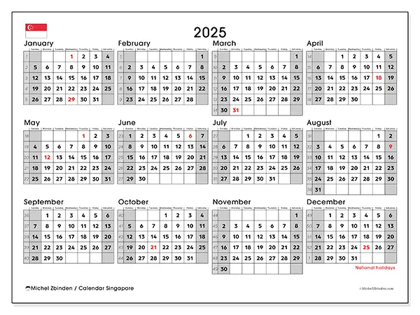 Free printable Singapore 2025 calendar. Week: Sunday to Saturday.