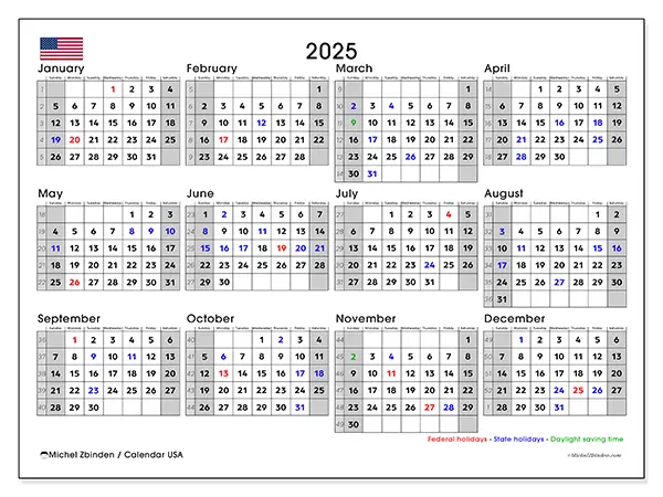 Printable calendar United States, 2025