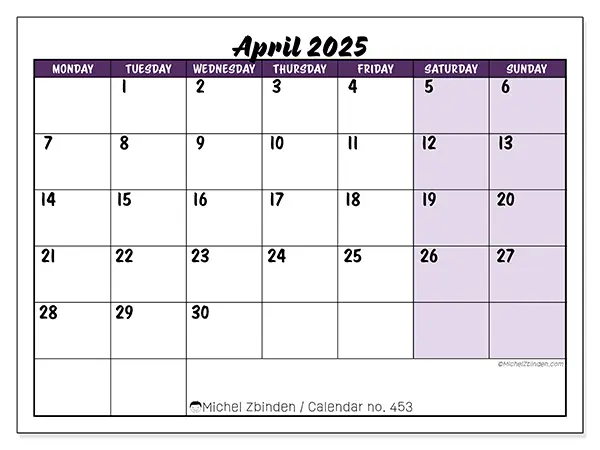 Calendar April 2025 453MS