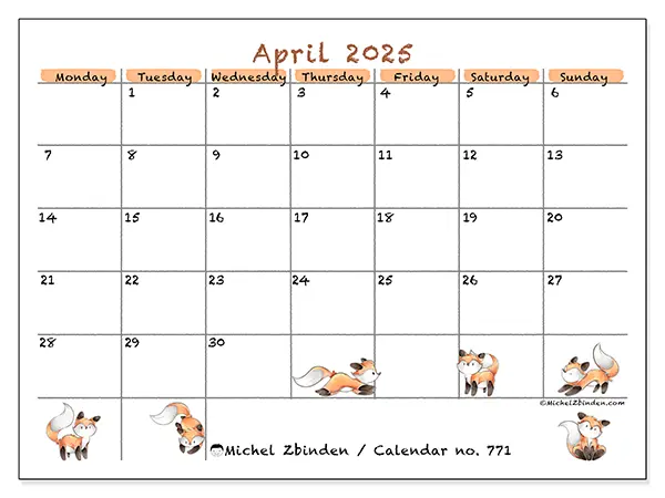 Calendar April 2025 771MS