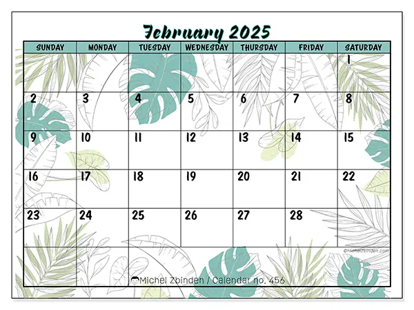 Free printable calendar n° 456 for February 2025. Week: Sunday to Saturday.