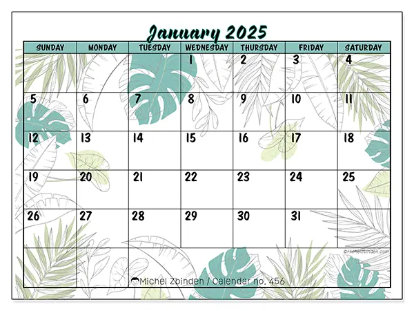 Free printable calendar n° 456 for January 2025. Week: Sunday to Saturday.