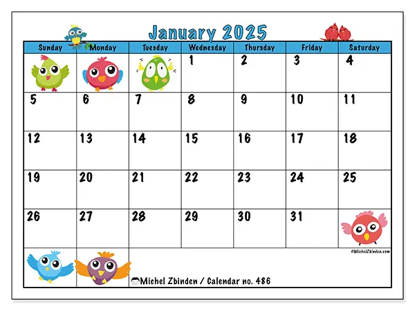 Printable calendar no. 486, January 2025