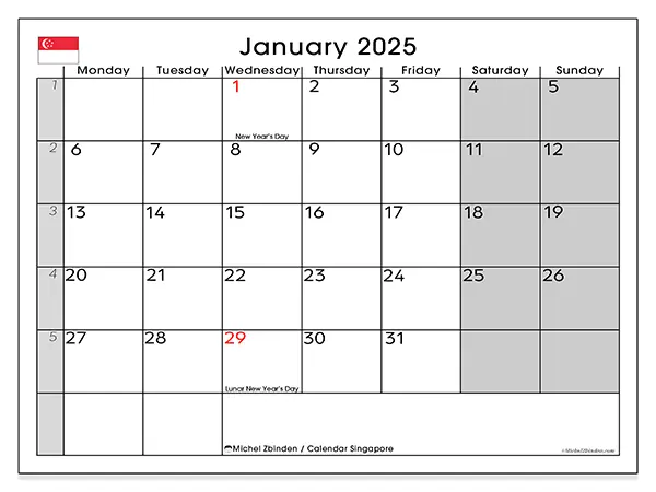 Printable calendar singapore, January 2025