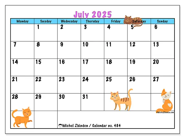 July 2025 Calendar Cat