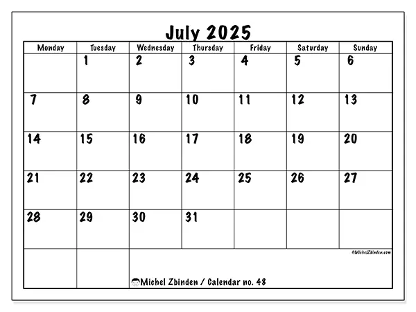 Calendar July 2025: Working (no. 48) - Michel Zbinden EN calendar-july-2025-working-no-48-michel-zbinden-en