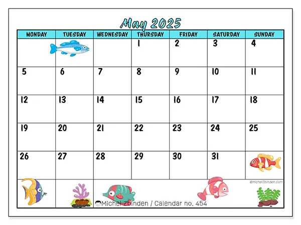 Printable calendar n° 454 for May 2025. Week: Monday to Sunday.