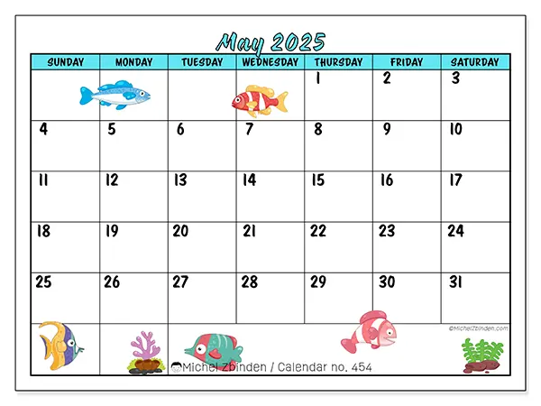 Free printable calendar n° 454, May 2025. Week:  Sunday to Saturday