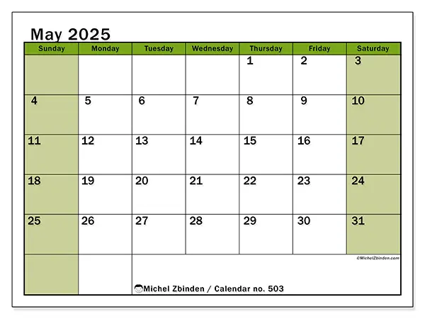 Calendar May 2025 503SS