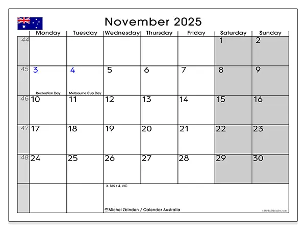 Calendar Australia: November 2025 - Michel Zbinden EN calendar-australia-november-2025-michel-zbinden-en