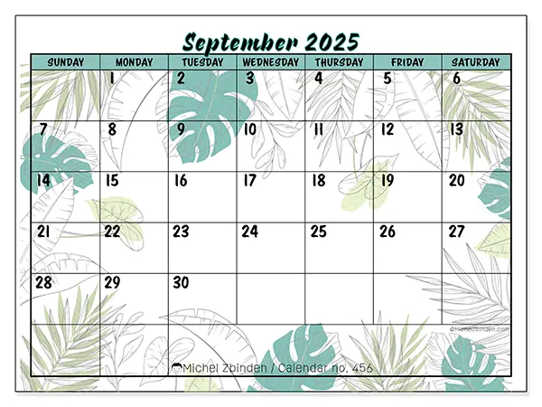 Free printable calendar n° 456, September 2025. Week:  Sunday to Saturday