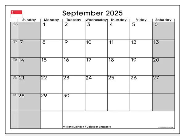 Free printable calendar Singapore, September 2025. Week:  Sunday to Saturday