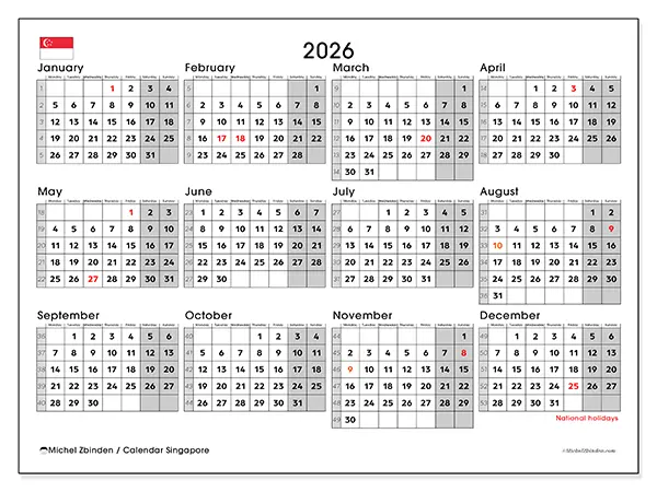 Calendar 2026 - Singapore - Michel Zbinden EN