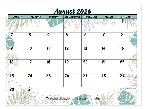 Printable August 2026 calendar - Nature and garden - Week: Sunday to Saturday