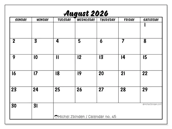 Printable August 2026 calendar - Academic success - Week: Sunday to Saturday