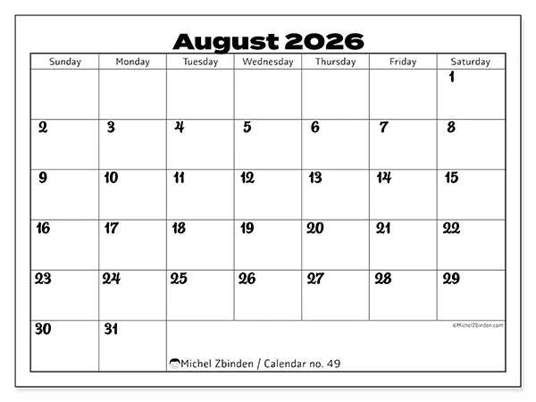 Printable August 2026 calendar - Productive coordination - Week: Sunday to Saturday