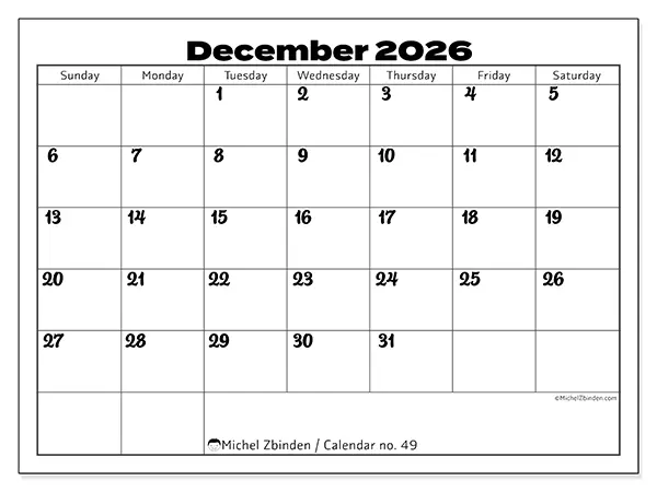 Printable December 2026 calendar - Productive coordination - Week: Sunday to Saturday